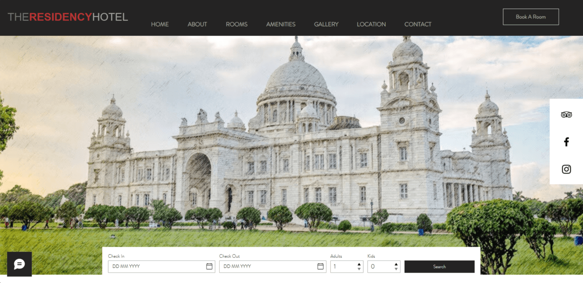 Above-the-fold case study of a hotel website.